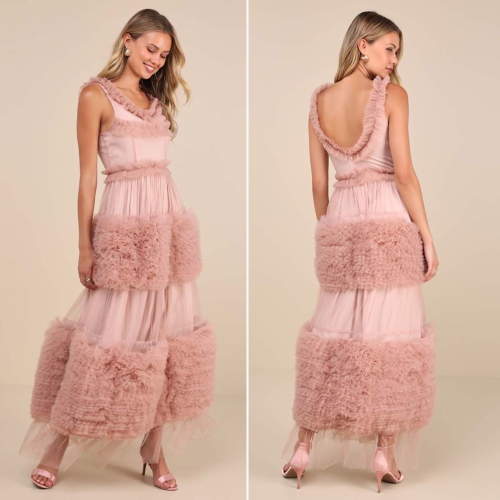 Sister Jane Montana Pink Tulle Ruffled Sleeveless Midi Dress Sz 8 MSRP $259 NWT - Picture 3 of 12